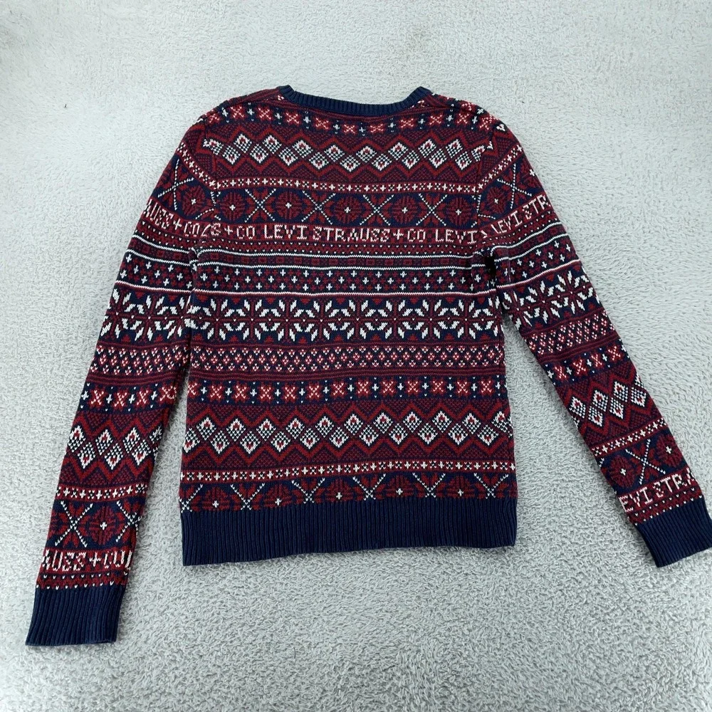 Levi's Holiday Sweater Mens Small Fair Isle Knit Navy Red Crewneck Pullover Xmas